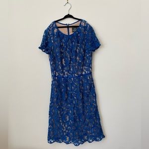 Adrianna Papell Blue/Nude Lace Dress